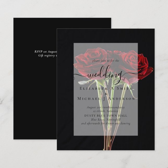 Convite de casamento do Gótico Rosa vermelha Gótic (Frente/Verso)