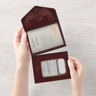 Convite De Casamento Do Livro De Rosas De Borgonha