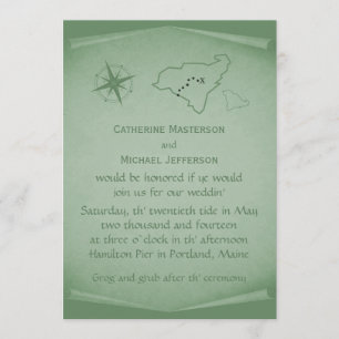 Convite de casamento do mapa do tesouro, verde