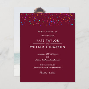 Convite de casamento do Rainbow Confetti Burgundy