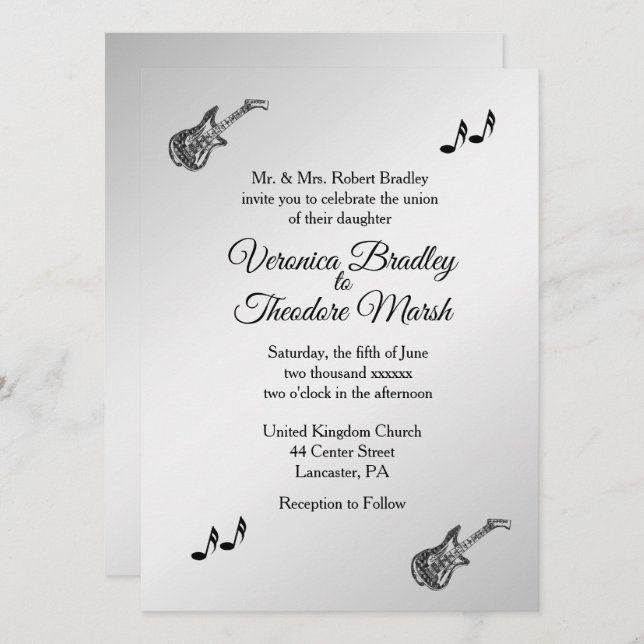Convite De Casamento Do Tema Da Guitarra De Silver (Frente/Verso)