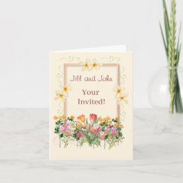 Convite de Casamento Dobrável com Borda Floral de 