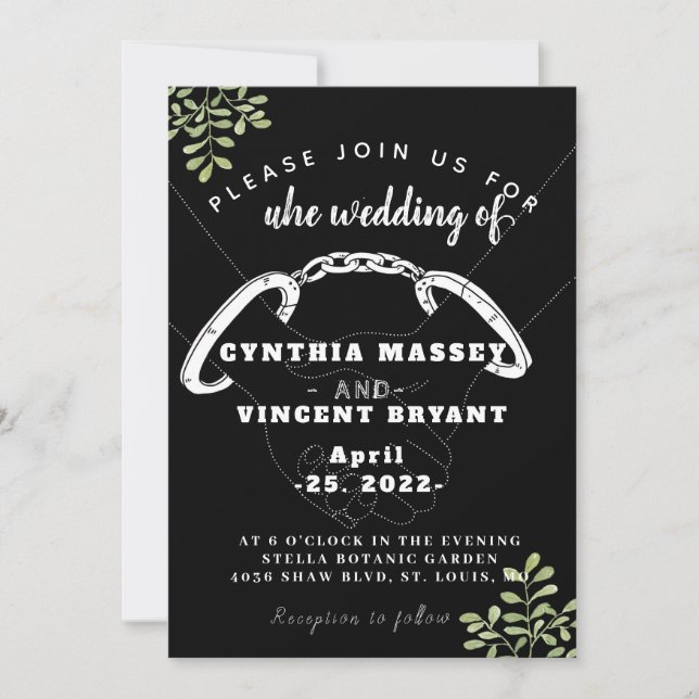 Convite de casamento doce e elegante preto com euc (Frente)