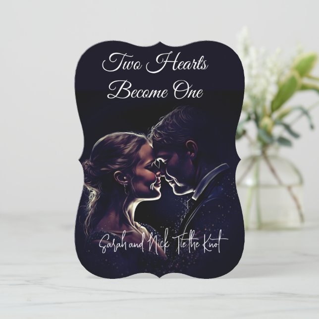 Convite De Casamento Dois Corações Se Tornam Um (Em pé/Frente)