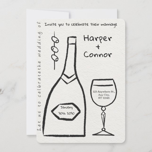 Convite de Casamento Doodle Fofo (Frente)