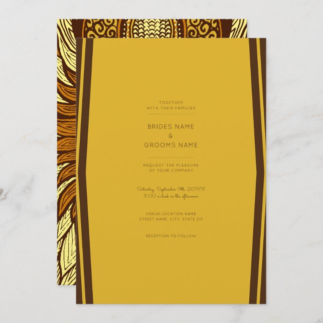 Convite de casamento Dourado Amarelo Ankara Africa (Frente/Verso)
