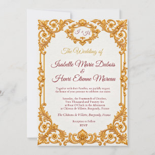 Convite de Casamento Dourado Barroco de Luxo