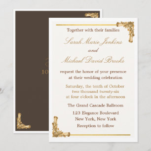Convite de Casamento Dourado Barroco Elegante e Ma