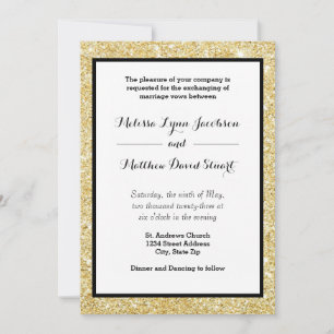 Convite de Casamento - Dourado com Brilho & Moldur
