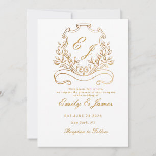 convite de casamento dourado com crista floral vit