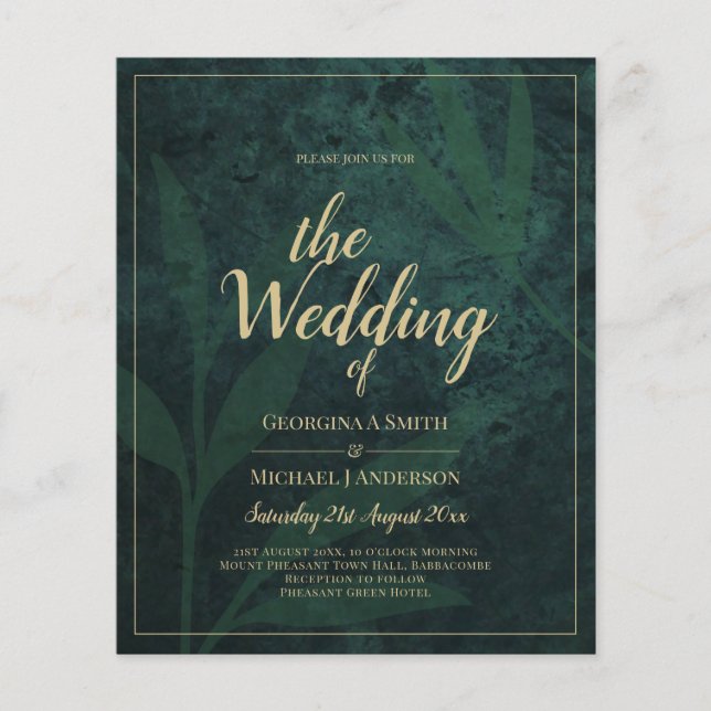 Convite de casamento Dourado da Floresta LeahG Eme (Frente)