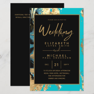 CONVITE DE CASAMENTO Dourado da Turquesa Teal do O