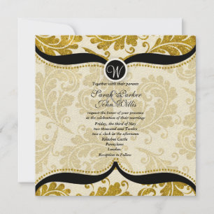 Convite de casamento Dourado Damask Paisley