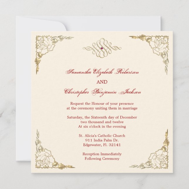 Convite de casamento Dourado de Destaque de Ouro E (Frente)