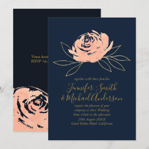 Convite De Casamento Dourado De Rosa De Coral Mari