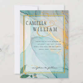 Convite de casamento Dourado de TINTA de Vidro Lea