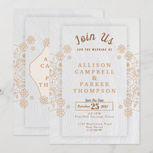 Convite de casamento dourado e branco