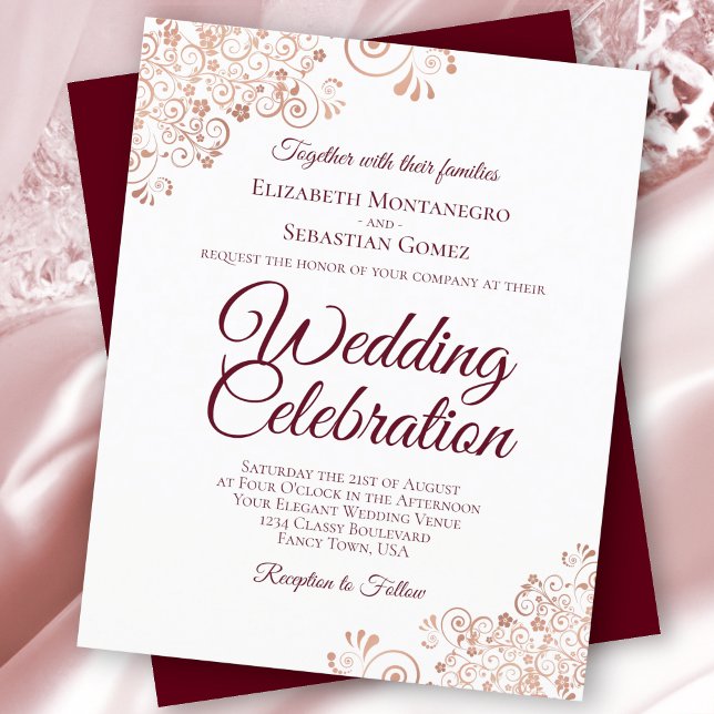 Convite de casamento Dourado e Burgundy BUDGET (Criador carregado)