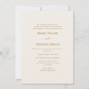 Convite de Casamento Dourado e Creme