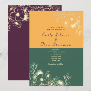 Convite de Casamento Dourado e Esmeralda Verde