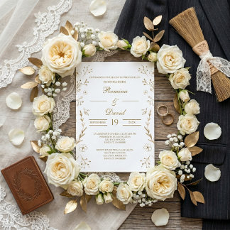 Convite de Casamento Dourado e Espanhol
