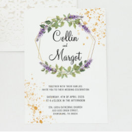 Convite de Casamento Dourado e Lavanda