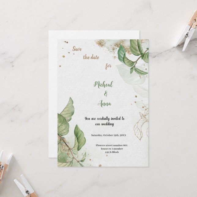 CONVITE DE CASAMENTO Dourado E VERDE (Frente/Verso In Situ)