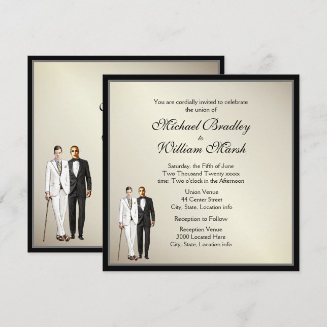 Convite de casamento Dourado Elegante Simples (Frente/Verso)