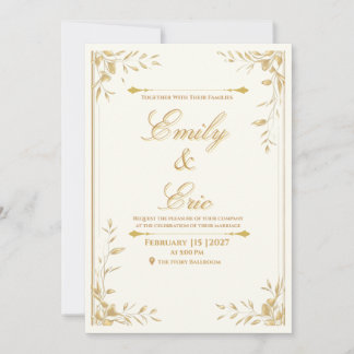 Convite de Casamento Dourado Elegante - Sussurro d