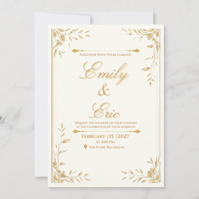 Convite de Casamento Dourado Elegante - Sussurro d (Frente)