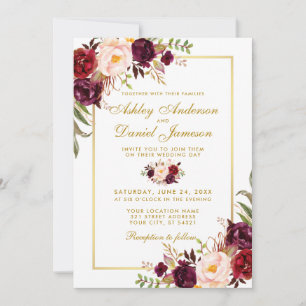 Convite de casamento Dourado Floral G da Aquarela