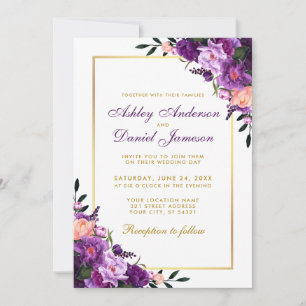 Convite de casamento Dourado Floral Puro Ultra Vio