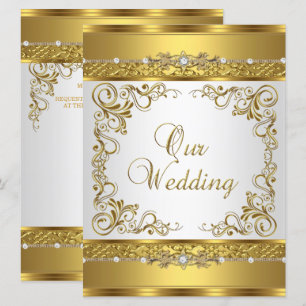 Convite de Casamento Dourado Metálico Branco Diama