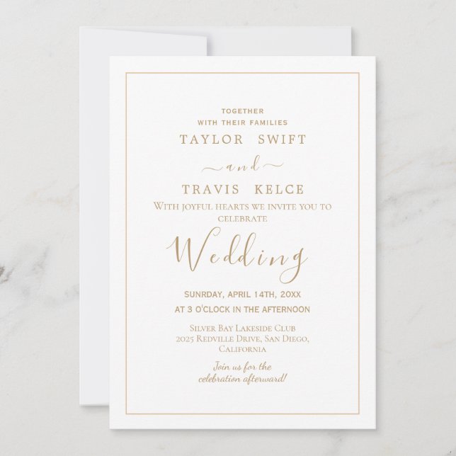Convite de Casamento Dourado Minimalista (Frente)