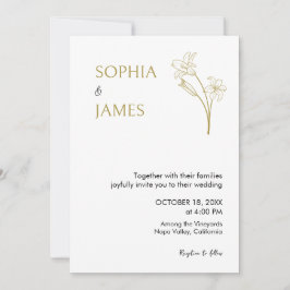 Convite de casamento Dourado Mínimo Elegante Botân