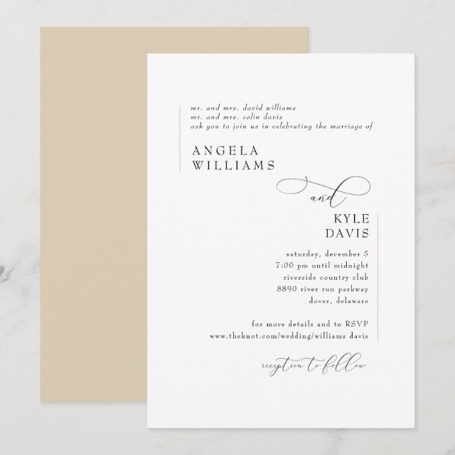 Convite de Casamento Dourado Moderno (Frente/Verso)