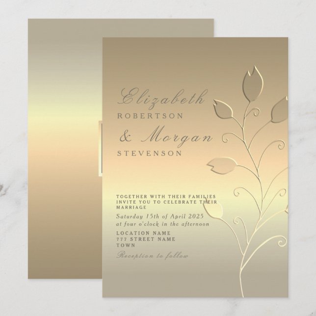 Convite de Casamento Dourado Moderno e Elegante (Frente/Verso)