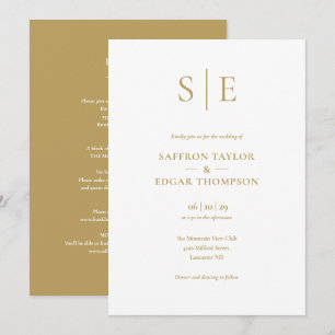 Convite de Casamento Dourado Monograma Dourado Tud
