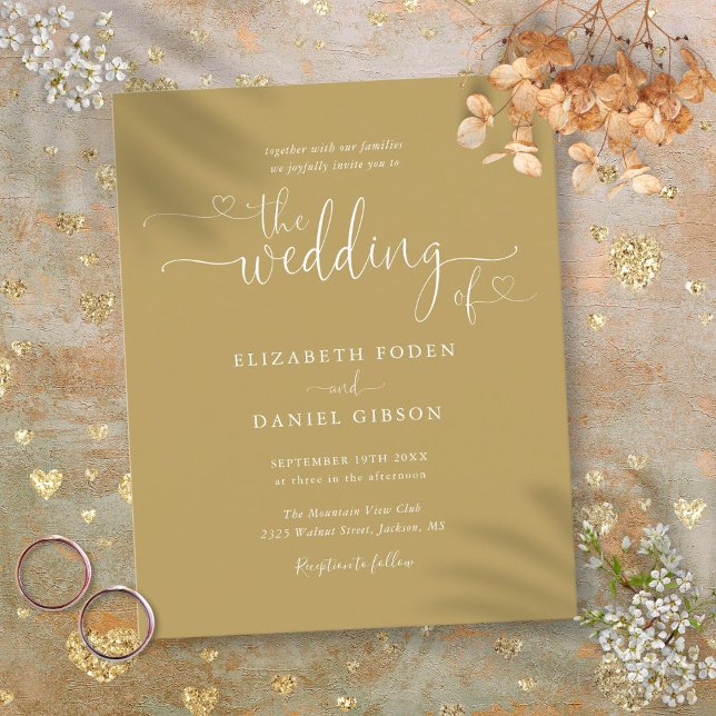 Convite de Casamento Dourado Orçamento Coração Scr (Budget Hearts Script Gold Wedding Invitation)