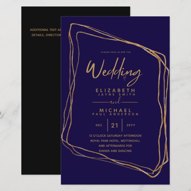 Convite de Casamento Dourado Orçamento Tendências  (Frente/Verso)