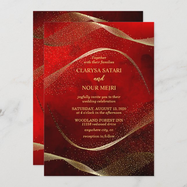 Convite de casamento dourado rosa glitter chic (Frente/Verso)