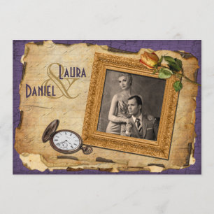 Convite de casamento Dourado roxo II da foto do