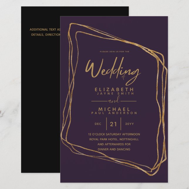 Convite de Casamento Dourado Tendências de Cores O (Frente/Verso)