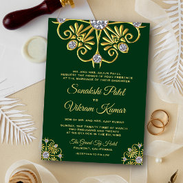 Convite de casamento Dourado Verde Mandala