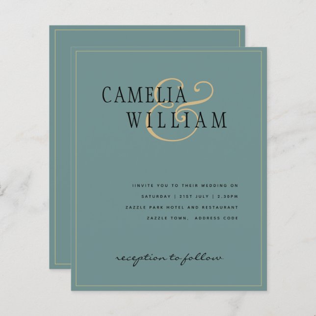 CONVITE DE CASAMENTO Dourado Verde Sage Clássico B (Frente/Verso)