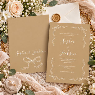 Convite de Casamento Dourado Vintage Francês Desen