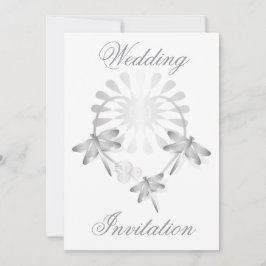 Convite De Casamento Dragonflies Silver Coração