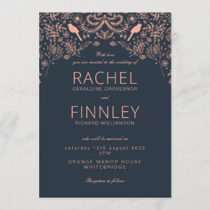 Convite de casamento dramático azul e coral