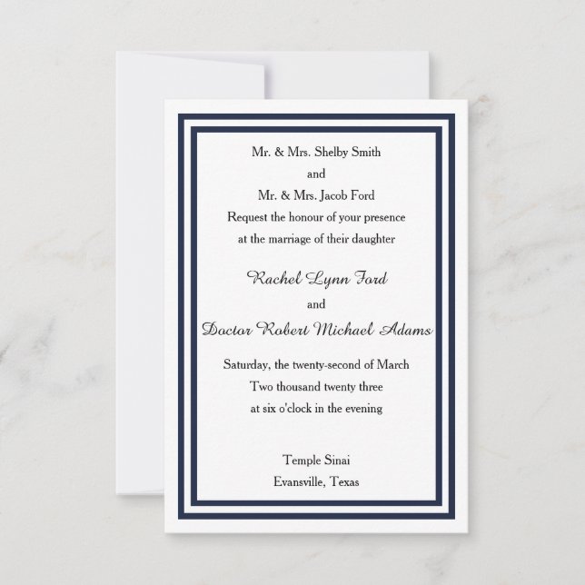 Convite de Casamento Duplo Corte Naval - 3x5 (Frente)