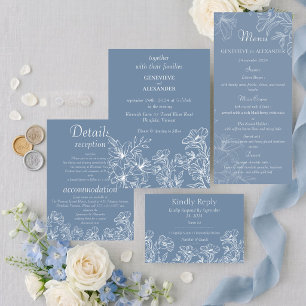 Convite de Casamento Dusty Blue com Lírios